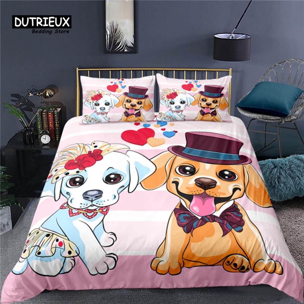 Home Textiles Uk - Home Textile Luxury 3D Couple Dog