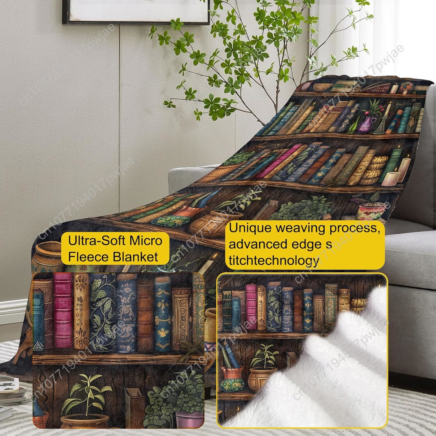 Vintage Bookshelf Blanket Read - Home Textiles And Decor ulasan dan harga