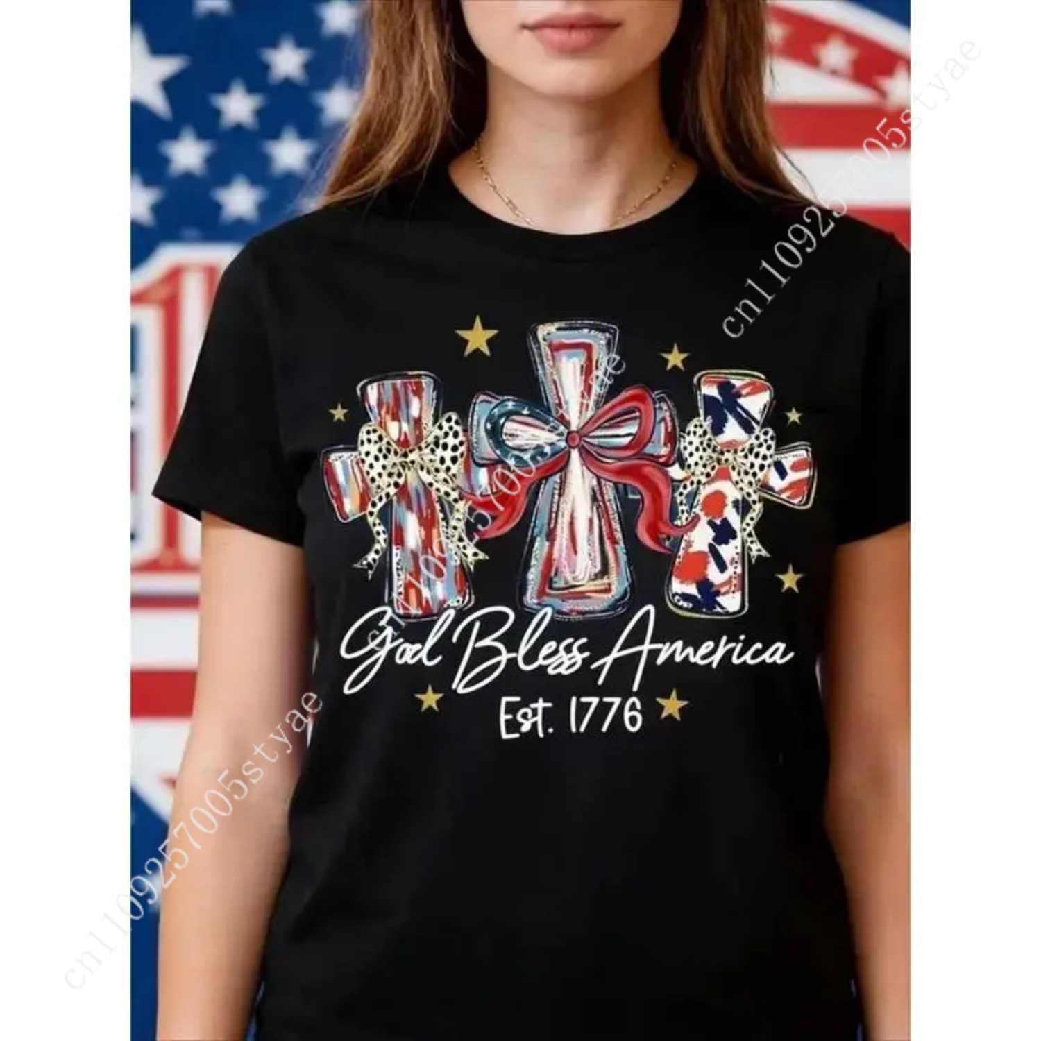 God Bless America Women T-shir - Quilt Cotton Summer ulasan dan harga