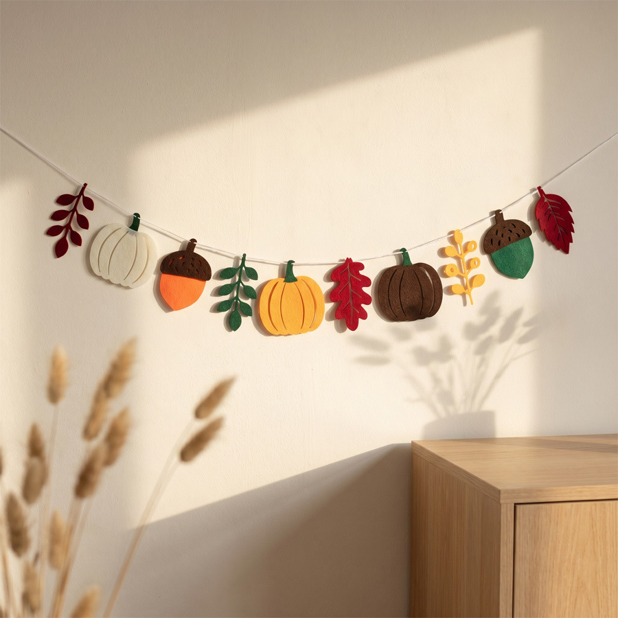 Autumn Pumpkin Leaves Flag Har - Home Textiles And Decor ulasan dan harga