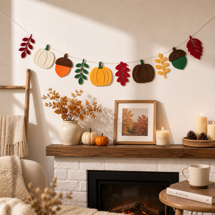 Autumn Pumpkin Leaves Flag Har - Home Textiles And Decor ulasan dan harga