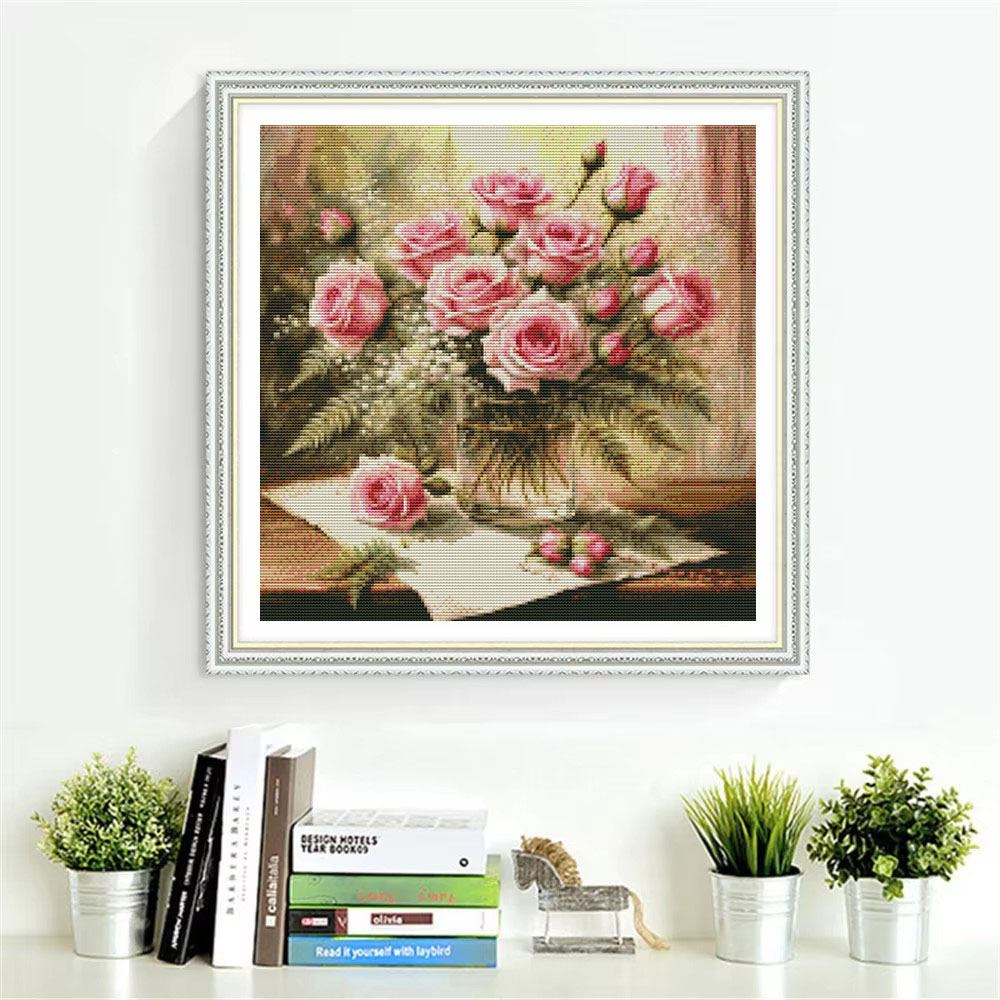 HUACAN Cross Stitch Kits Rose  - Home Textiles Discount ulasan dan harga